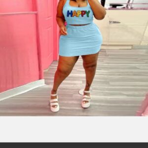 Happy Graphic Crop Top & Mini Skirt Set