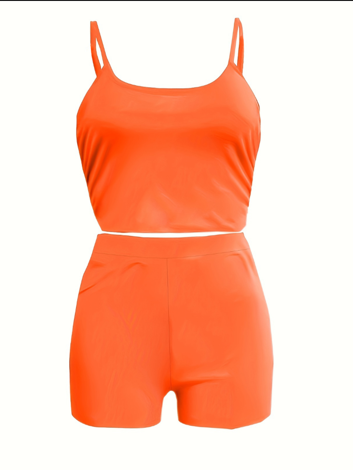 Bright Orange Two-Piece Crop Top & Shorts Set – Sleek & Vibrant - Image 2